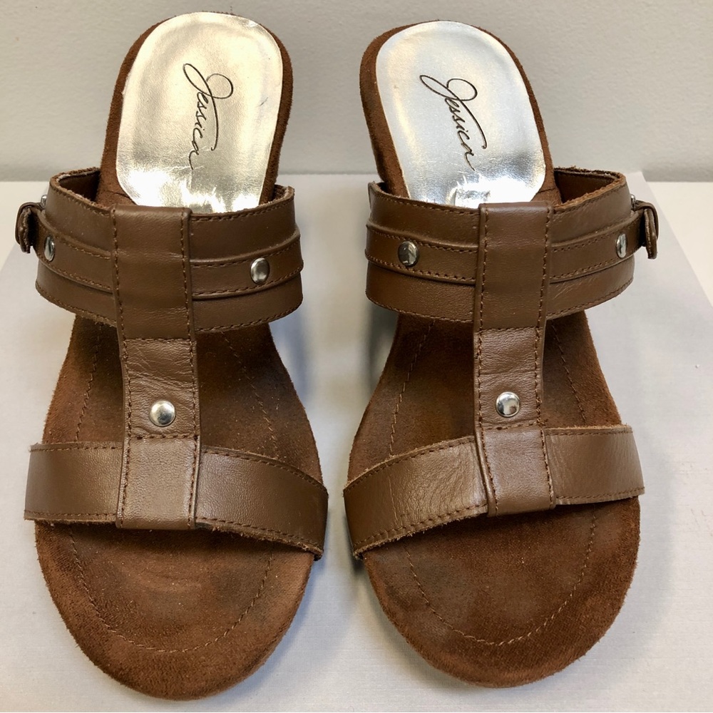 Jessica Wedge Slip on Sandal/Shoe, Choc Brown, Sz 7